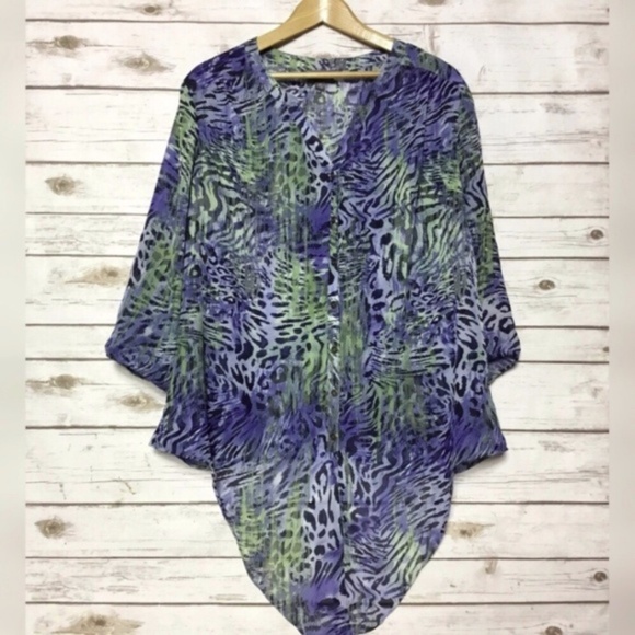 Hi-Lo Abstract Animal Print Blouse Top Roz & Ali - Picture 1 of 7